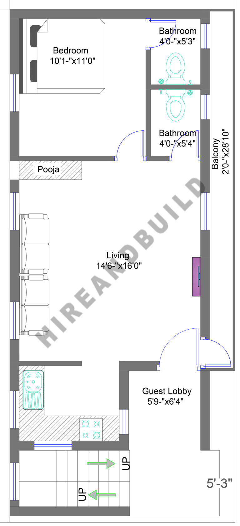 house plan of 700 sq ft: ff